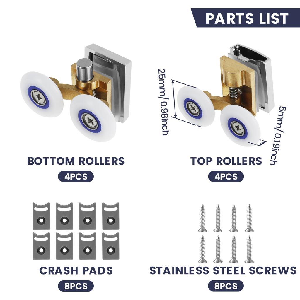 8Pcs 23mm Aluminum Alloy Top Shower Door Rollers Pulley Bathroom Sliding Glass Door Wheels Sliding Door Wheels Rollers Bathroom
