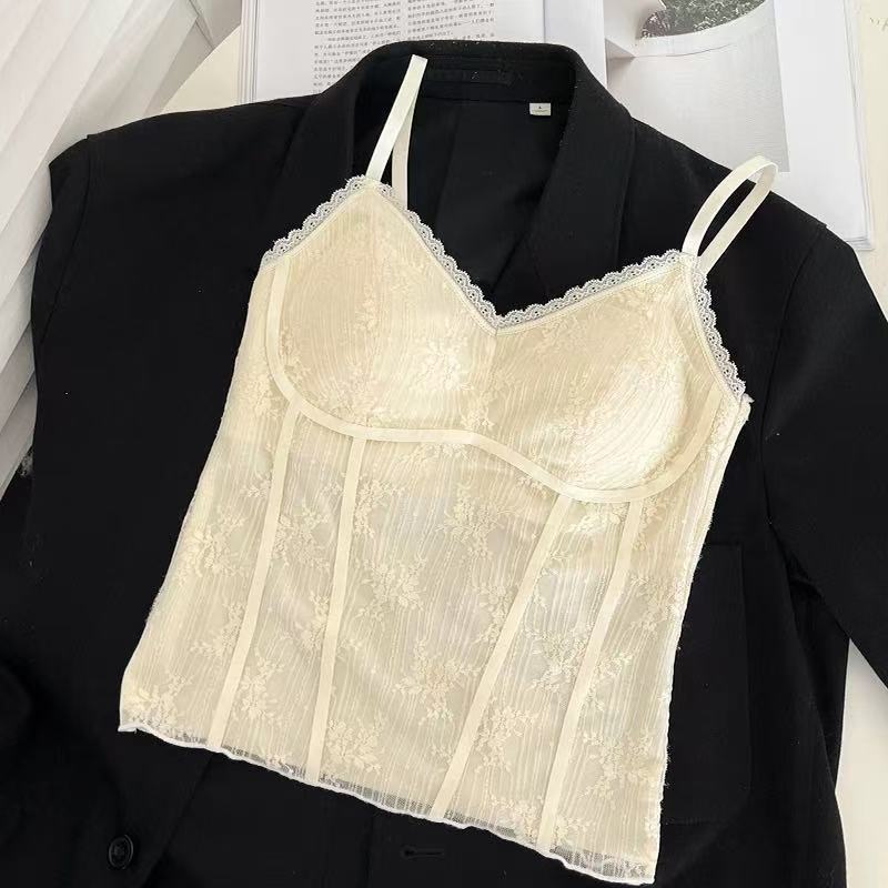 

French pure lace with its own chest pad, sling, thin vest type, V-neck fixed cup can be worn outside M [recommended 90-110] белый