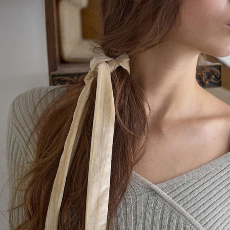 Symmetric Percent Velour Skinny Tie / Beige