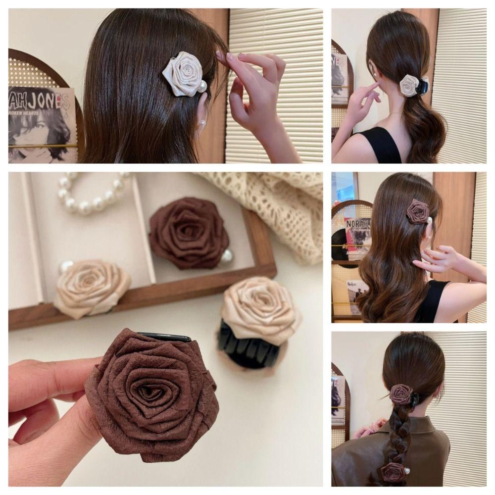 

Korean Style Camellia Hair Claw Pearl Flower Hair Clip Trendy Rose Crab Hair Clip Beach
