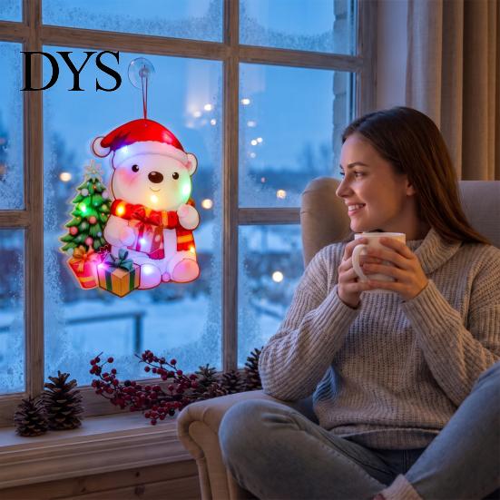 Reusable Xmas Door Hanging LED Light Up Christmas Ornaments, Santa Reindeer Bear Wreath Holiday Party Background Supplies Hanger, Battery Powered Wall