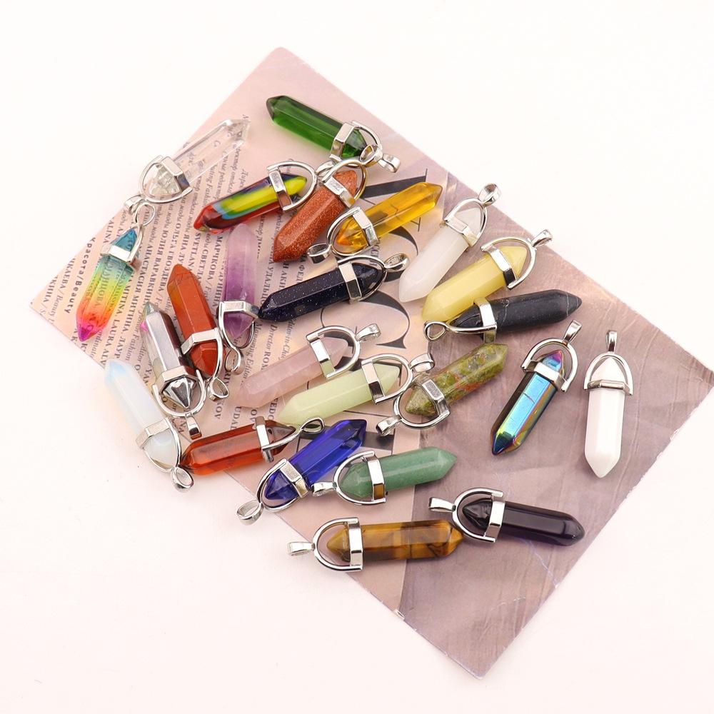 Hexagonal Column Natural Amethyst Powder Crystal Winding Hexagonal Column Pendant Handmade Bullet Necklace Jewelry N788