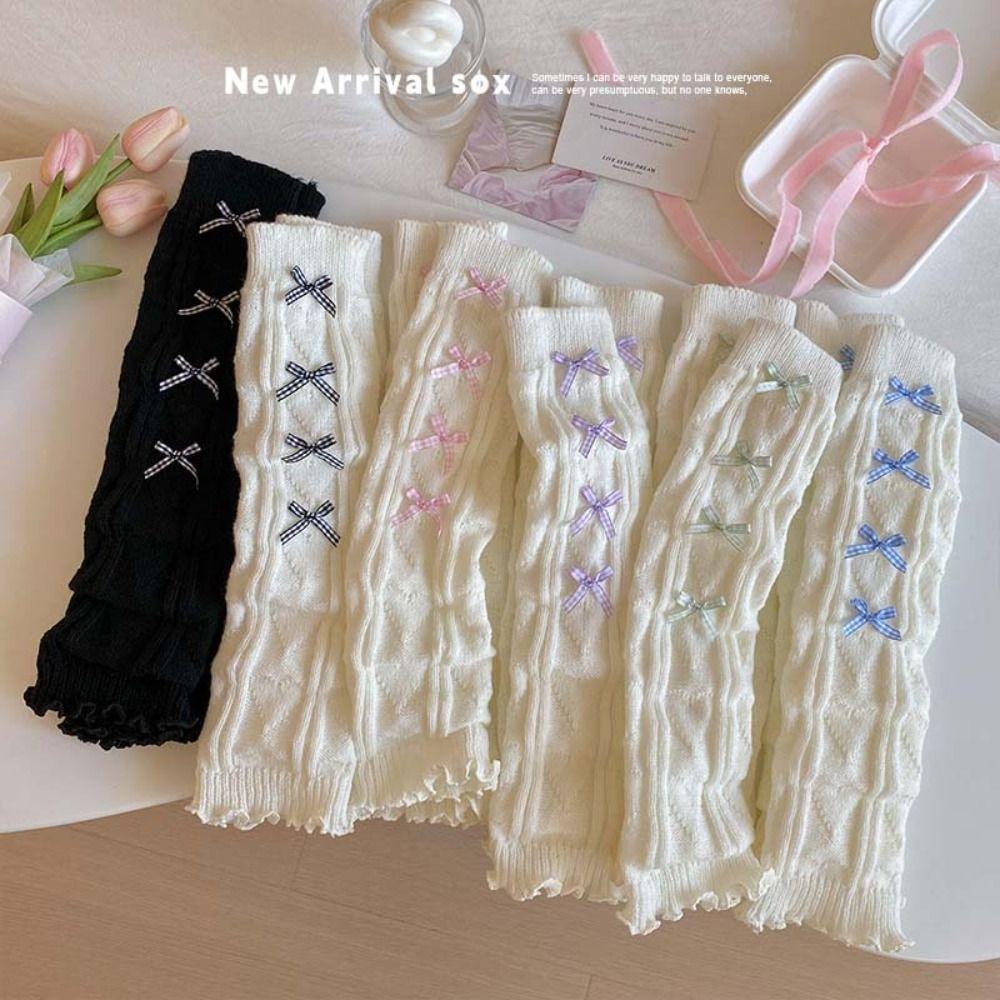 Harajuku Children's Leg Warmers Korean Style Plaid Bow Socks Cute Knitted Leg Cover  Baby