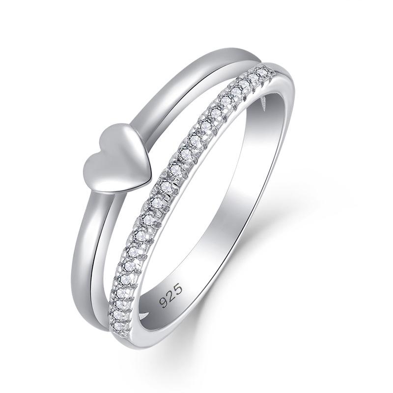 Geometric Silver S925 Zircon Love Ring - Versatile Simple Design Size 7