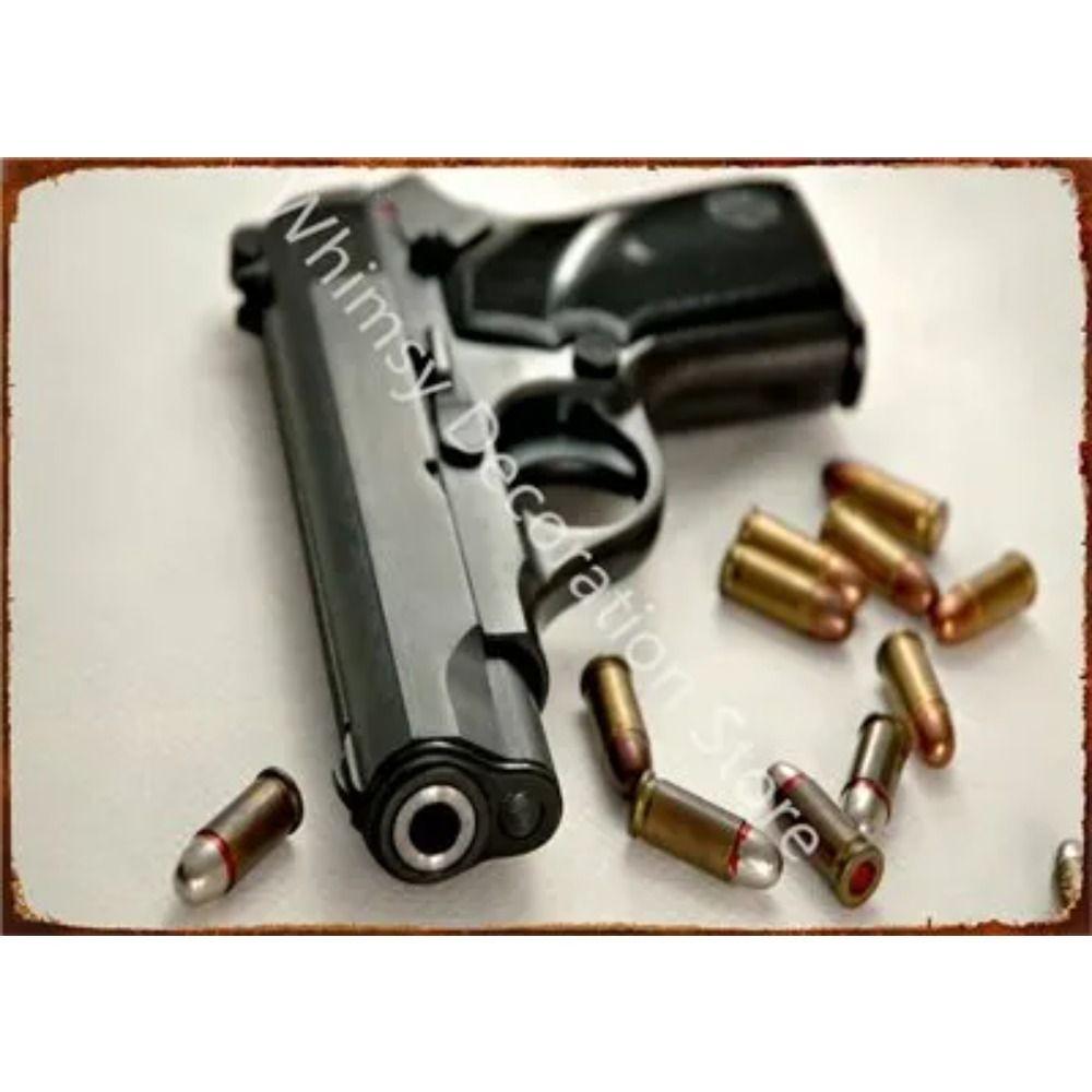 Retro Pistol Tin Sign Metal Wall Art for Home Bar Club Decor