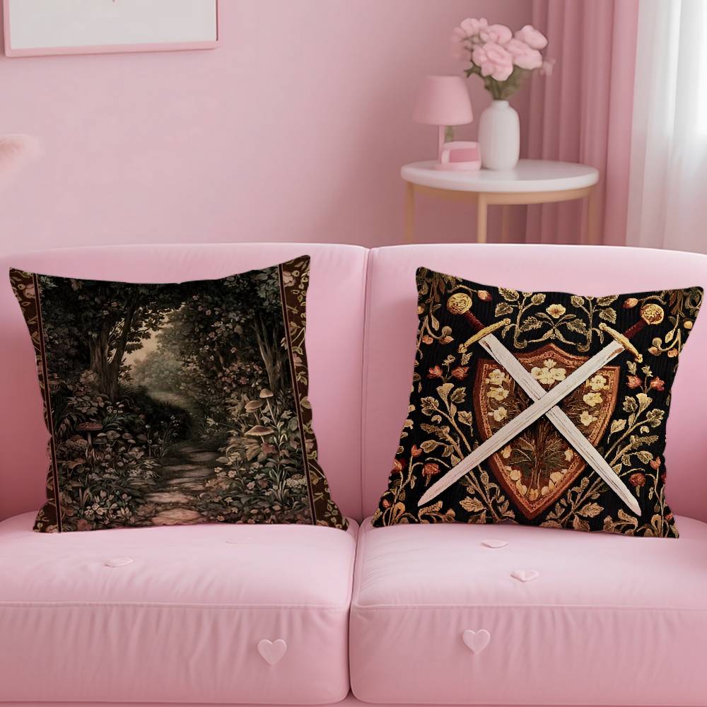 Vintage Medieval Unicorn Art Pillow Case Anti-Dustmite Pillow Invisible Zipper Silky Short Plush Sofa Cushion Cover