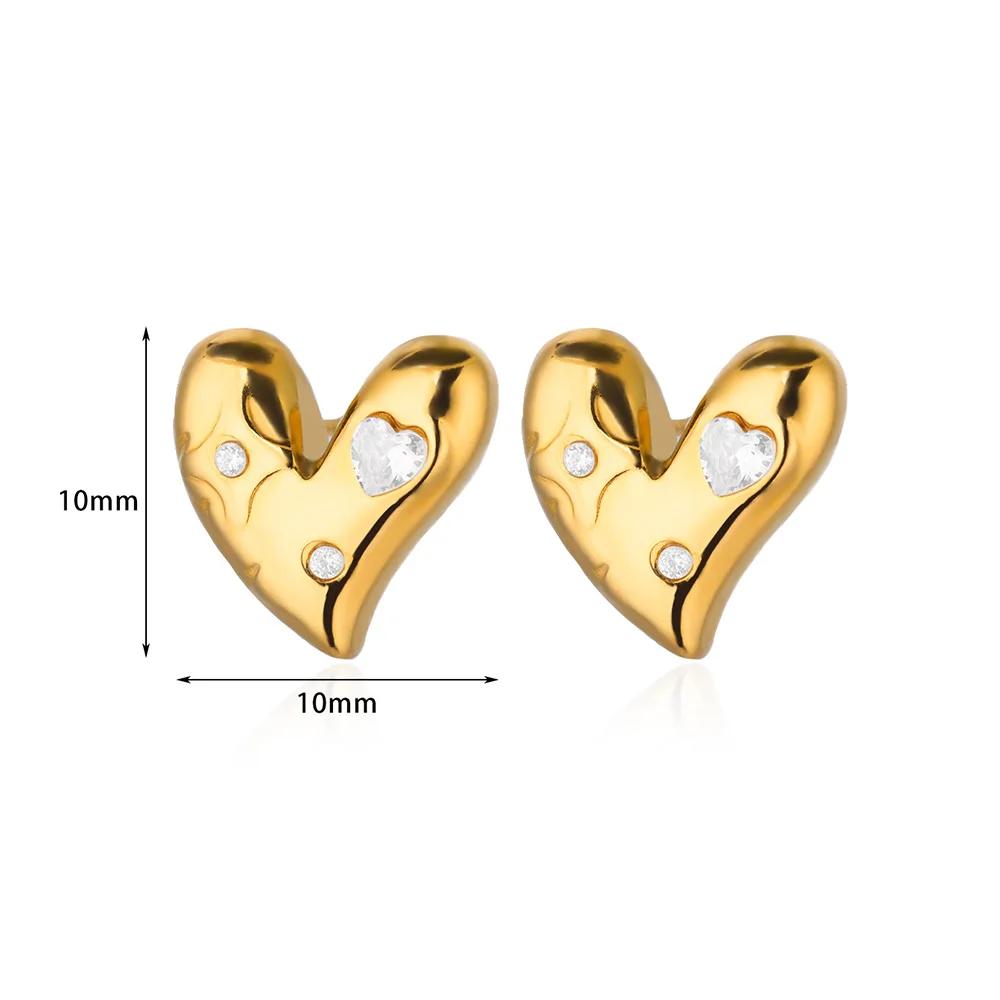 Inlaid Zircon Heart Stainless Steel Stud Earrings for Women Gold Color Wedding Aesthetic Earrings Jewelry Matching Accessories