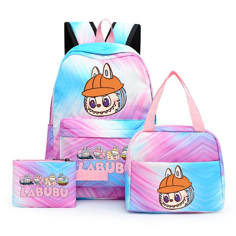 3Pcs/set  Printed Backpack with Lunch Bag Pencil Case Boy Girl Knapsack Teenage Student Large Capacity Colorful Bookbag