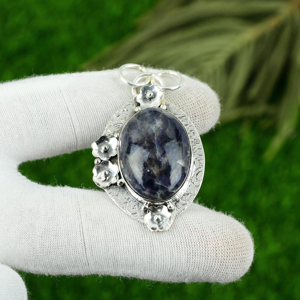 Natural Iolite Gemstone Pendant 925 Sterling Silver Indian Jewelry For Girls