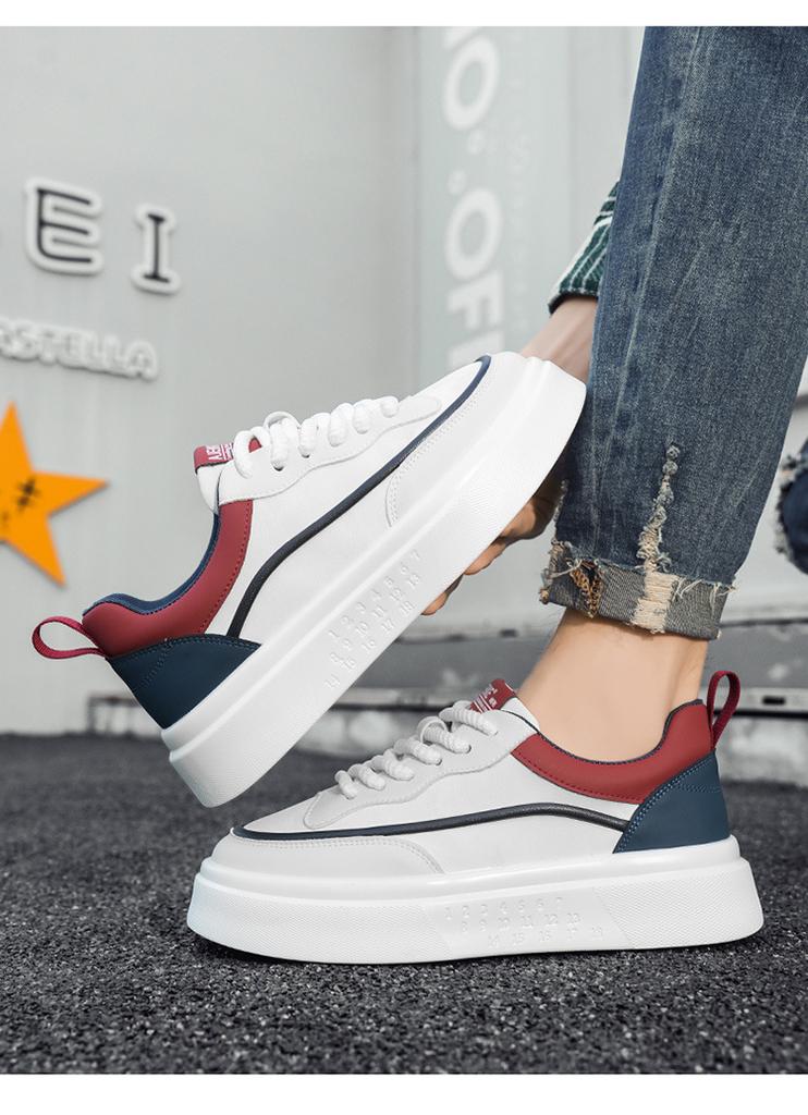 Platform Height-increasing Casual Men's Shoes 2026 Spring Autumn New Board Shoes Male Fashion White Leather Sneakers Man