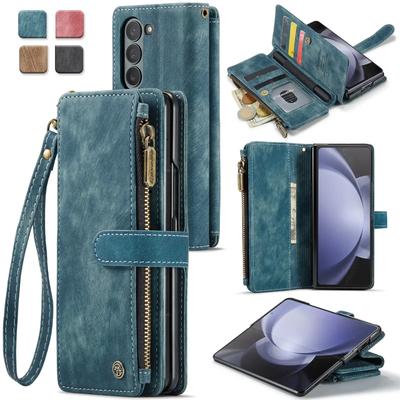 Funda de Cuero CaseMe para Samsung Galaxy Z Fold 6 5 Cartera con Cremallera con Ranura para Bolígrafo Correa Diseño 2 en 1 Ranuras para Tarjetas Funda para Teléfono