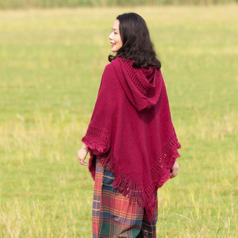 SHANGY2023 Solid Color Women's Fashion Hooded Shawl Cape