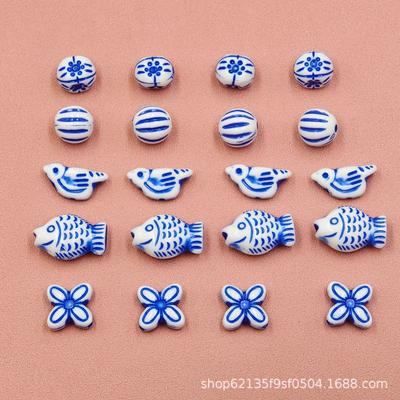 Retro modré akrylové korálky ve stylu modrého porcelánu pro DIY šperky
