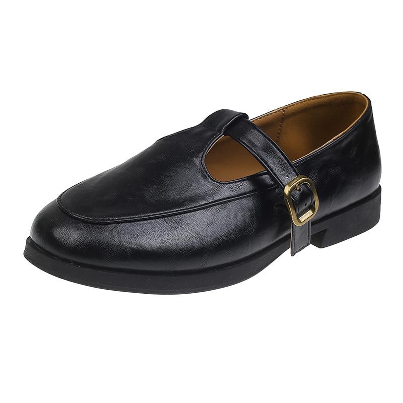 

Французские туфли Мэри Джейн в стиле ретро, маленькие кожаные туфли 2025 года, ранняя весна, корейская версия, плоские одинарные туфли, универсальные мокасины, маленькие кожаные туфли 40 чёрный