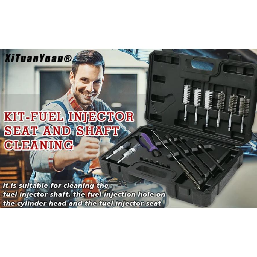 Universal Injector Seat Cleaning Set 19 Pcs Diesel Engines Sealing and Shaft Brush Kit