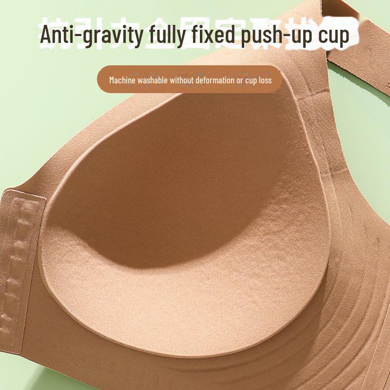 Front Buckle Seamless Plus Size Bra: Side Support, Wire-Free, Anti-Sagging Design.
