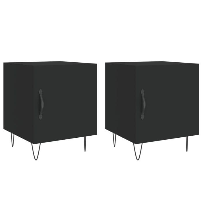 Tables de chevet - Maison Exclusive - Noir - Bois d'ingénierie - Lot de 2, pieds métal