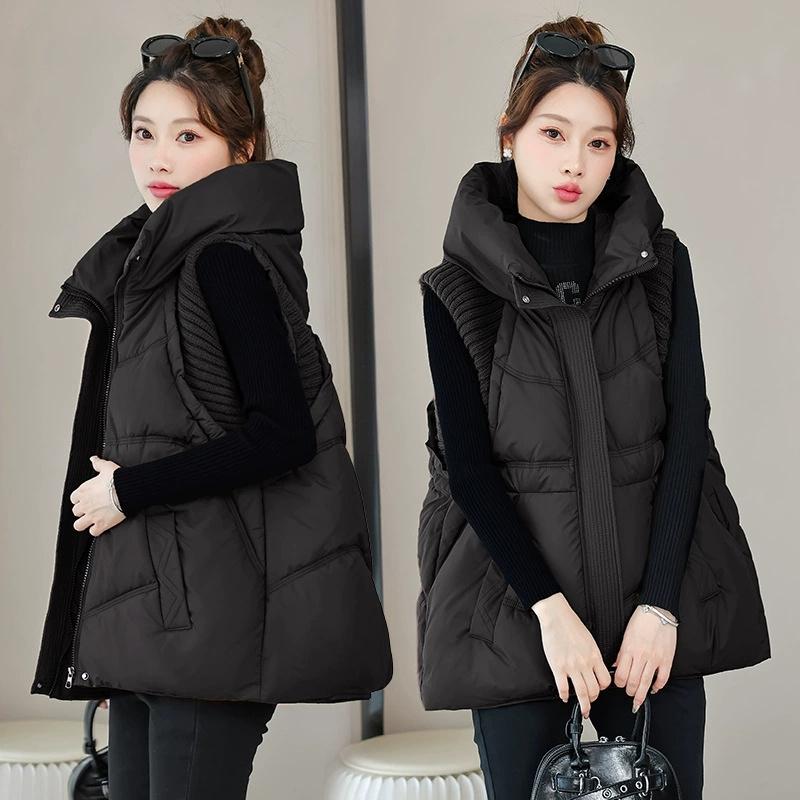 Winter Down Cotton Vest Jacket Women Sleevele Jacket Hooded Parkas Warm Vest Coat Female Waistcoat Overcoat