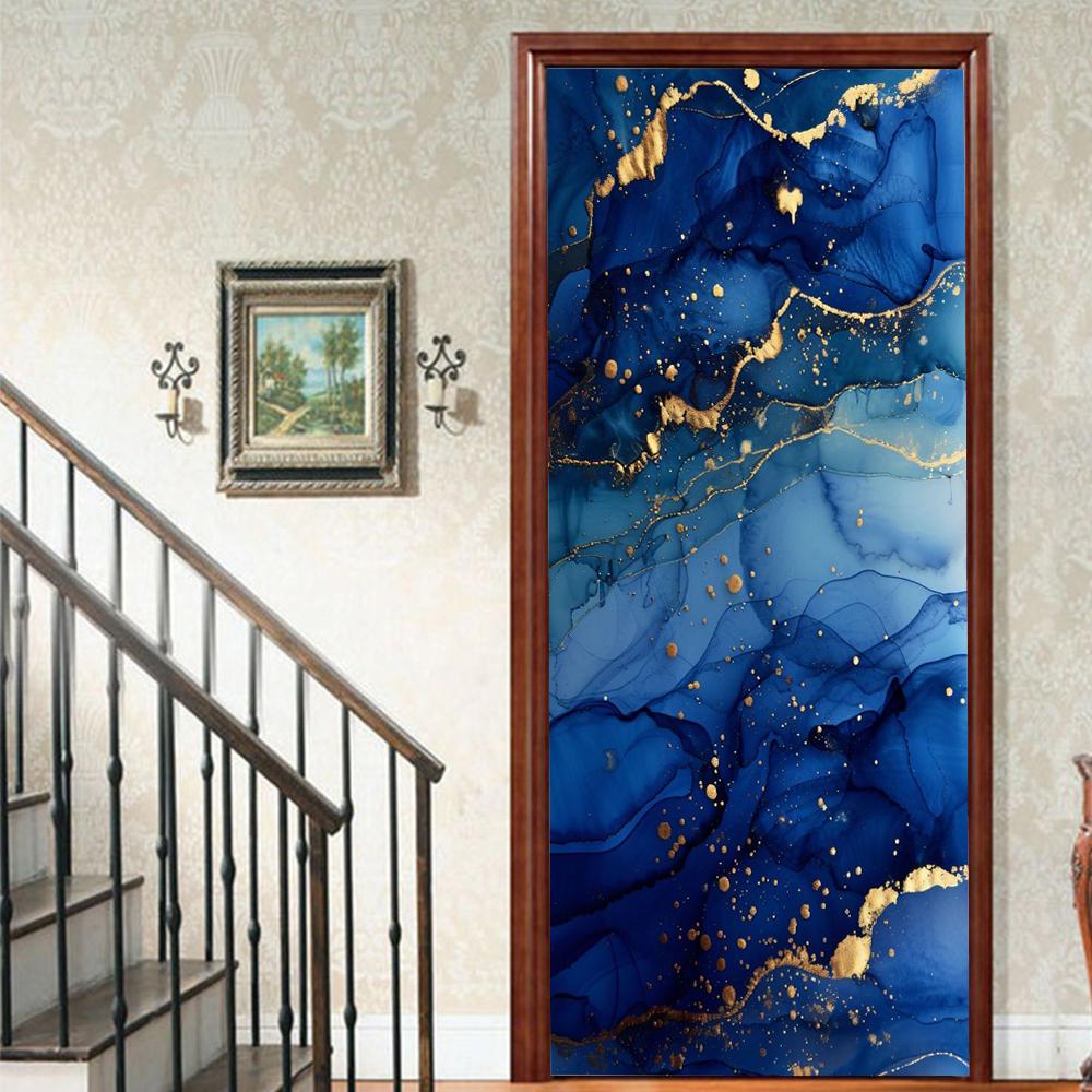 1 Stück Marmordruck Türsticker 3D Abnehmbare Vinilos Para Puertas Selbstklebende Tapete Kunst Wandbilder für Türen Bibliotheque Moderne Heimdekoration