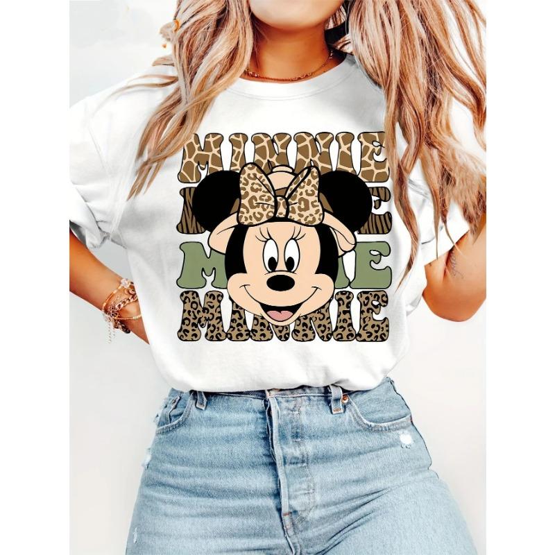 

Fashion Y2k Tops Minnie Mouse Leopard Bow Print Cotton T Shirt Oversize Casual Loose Couple Streetwear Top Unisex L