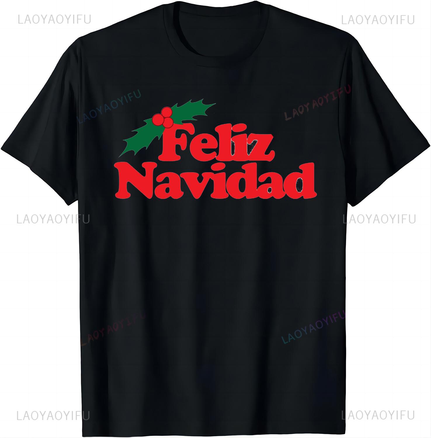 XMAS  Merry Christmas Feliz Navidad Print on Demand Unisex Summer Streetwear Tops Mens T Shirt Printed Tshirt S