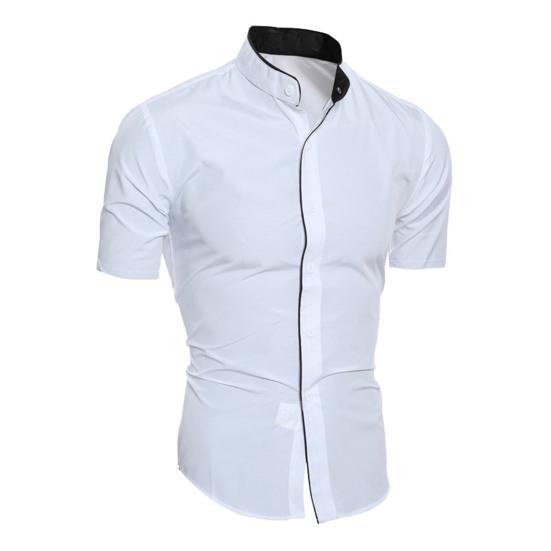 Men Shirt Solid Color Stand Color Slim Fit Casual Summer Top for Daily Wear