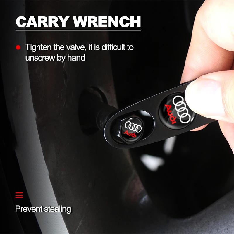 1Set Car Emblem Keychain Key Ring with Auto Tire Valve Caps Tyre Dust Cap For Audi A3 A6 Q3 B5 B6 B7 B8 B9 Q7 8P 8V 8L A5 A4 C6
