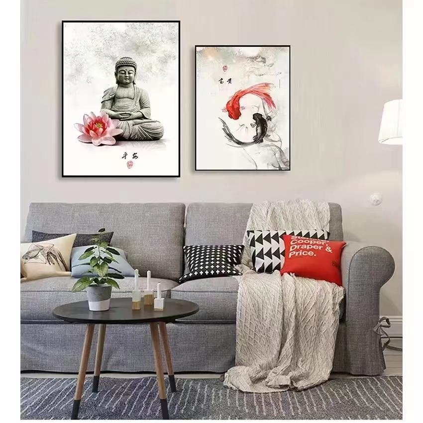 Vintage Style Ink Painting Buddha Mural Art Oil Painting Nordic Canvas Painting Poster Living Room Decorative Painting