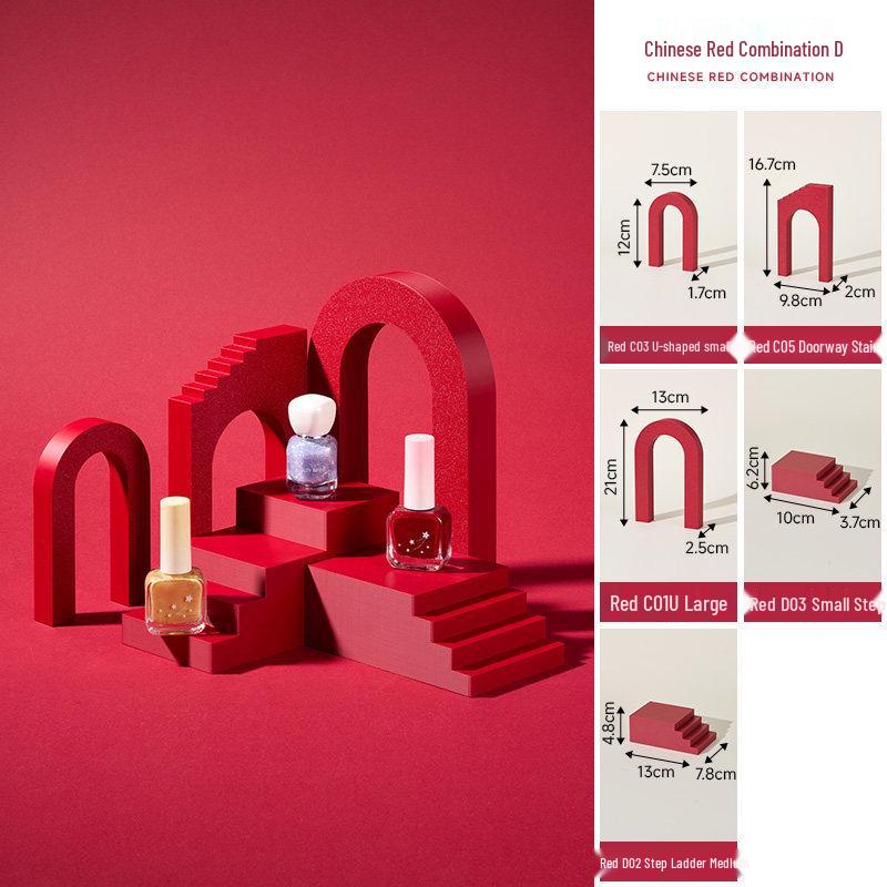 Chinese Red Geometric Photography Props: New Year Theme Still Life Display Stand