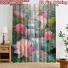 2D Flat Printing 2pcs Curtain Party Window Curtains Waterfall with Pink Lotuses Digital Printed Polyester Drapes Holiday