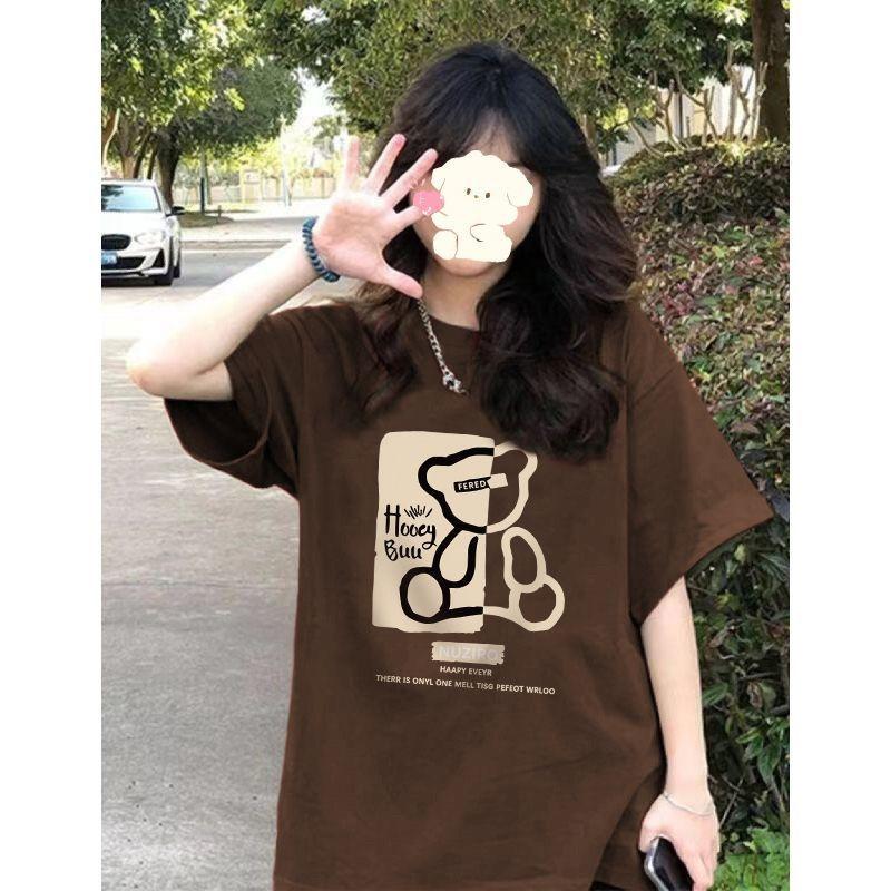 Women's Round Neck Short Sleeve Tee Loose Fit Casual Letter Printed T-Shirt Korean Style Summer Top