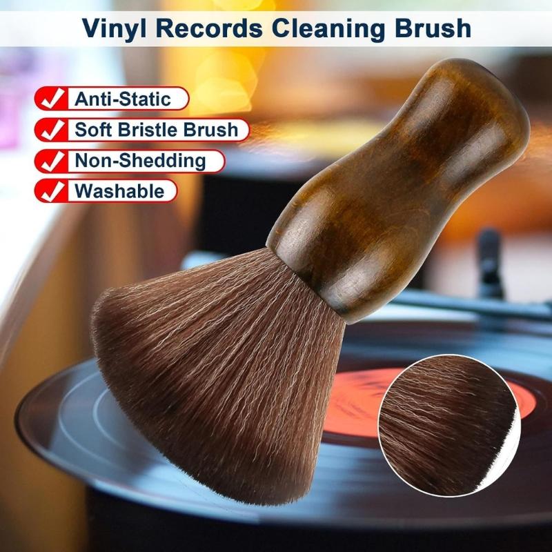 Rengöringsborste Antistatisk för Vinylskivor, Supermjuk Borste med Trähantag & Kolfiberborst