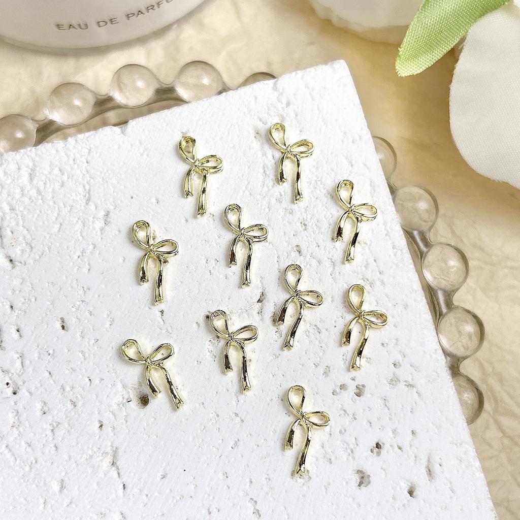 Acessórios para Nail Art Liga Mini Laço Fita Dourada Liga K Branca Decoração de Unha Simples Gravata Borboleta 3D