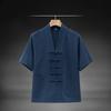 Men New Chinese Style Shirt Summer Cotton Linen Shirts Short Sleeve Stand Collar Frog Button Hanfu Traditional Casual Blouse