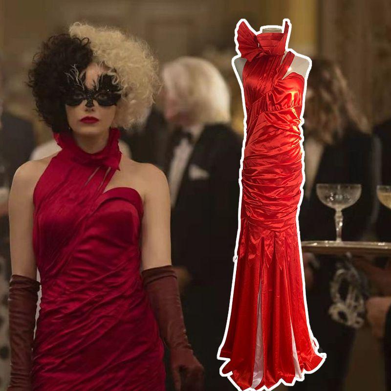 Exquisite Cruella De Vil Kuyla Cosplay Costume Set With Elegant Gown And Accessories