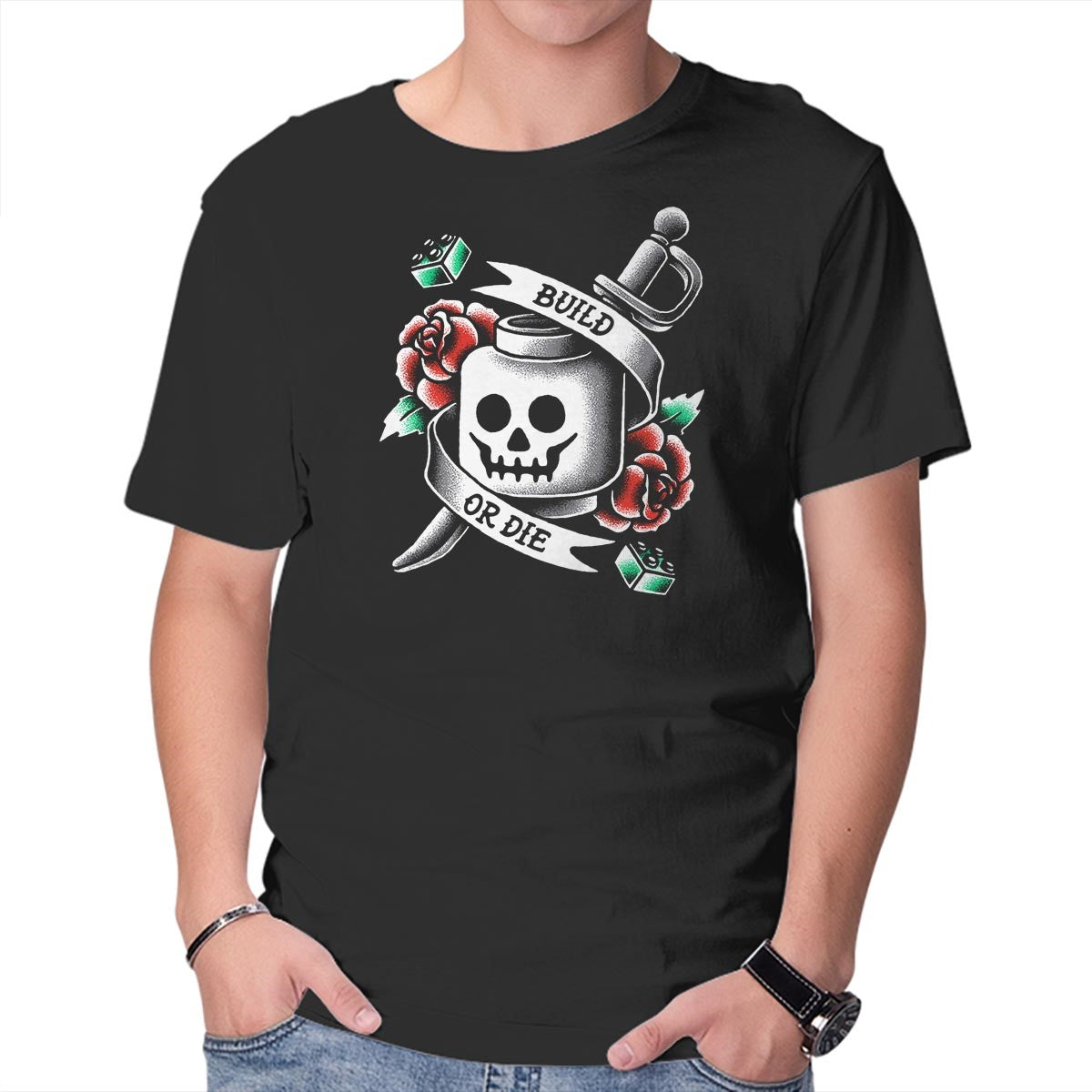 Unisex Crew Neck T-Shirt Build or Die Graphic Short Sleeve Casual Tee XXL