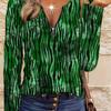 Elegant And Casual Style Featuring Zebra Texture Elements In a Printed Pattern, Marked for Women'S Round-Neck Zip-Up Long Sleeves
