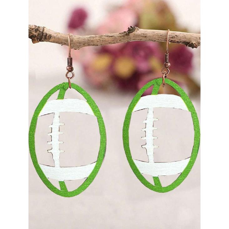 1 Pair Football Shaped Wooden Earrings For Women, Hollow Carved Sports Style Fan Earrings