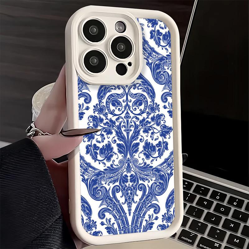 Phone Case for iPhone 17 Air 16E 15 16 Pro Max Blue And White Porcelain Pattern Cover 14 Plus 13 12 Mini Soft Shell Silicone Fun