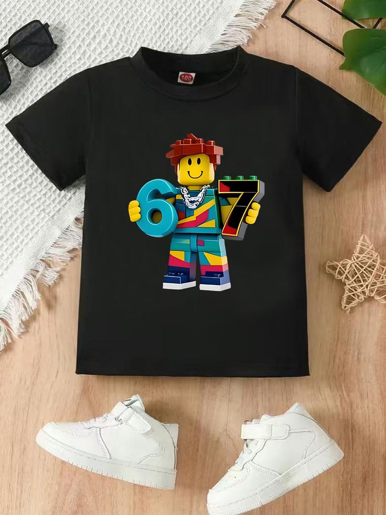 Cartoon Character 67 Digital Print Children's Short-Sleeved T-Shirt Boys/Girls, Suitable All Seasons Versatile Various Occasions