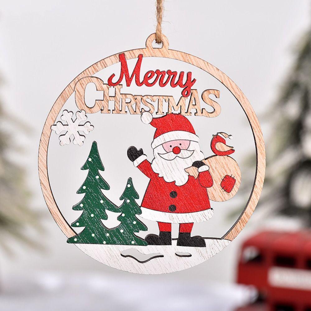 Round Christmas Tree Pendant Snowman/Santa Claus/Elk Christmas Decoration  New Year Gift
