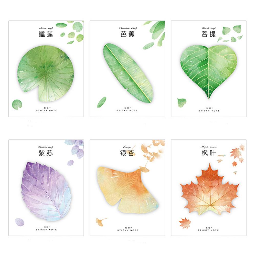 Plant Leaf Self-Adhesive Supplies Notes School Office Memo Pad Sticky Note Bookmark Notebook
