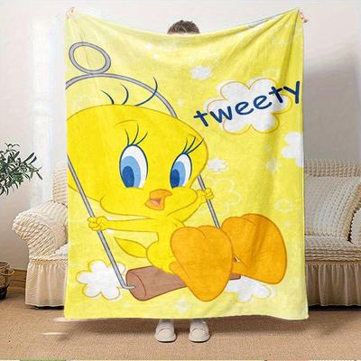1pc Tweety,Bird,Yellow Print Flannel Blanket Suitable for All Seasons, Perfect for Home, Travel, or Camping  27