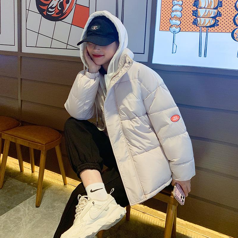 Girls' fake two-piece splicing cotton clothes, hooded thickened cotton-padded clothes, casual jackets, offline entities can be mixed