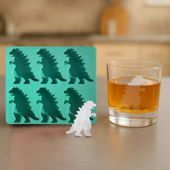 Dinosaur Ice Cube Mold Easy Fill Release 6 Cavity Gojira Ice Tray Freezer Safe Ice Maker for Summer Drinks Cocktail Party