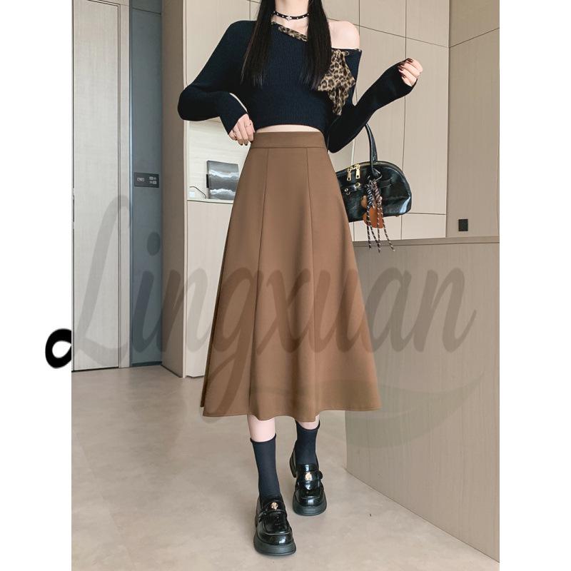 Women s Plus Size High Waist Wool Flare A-Line Skirt - Korean Style Autumn/Winter 2026 Plus Size 4XL