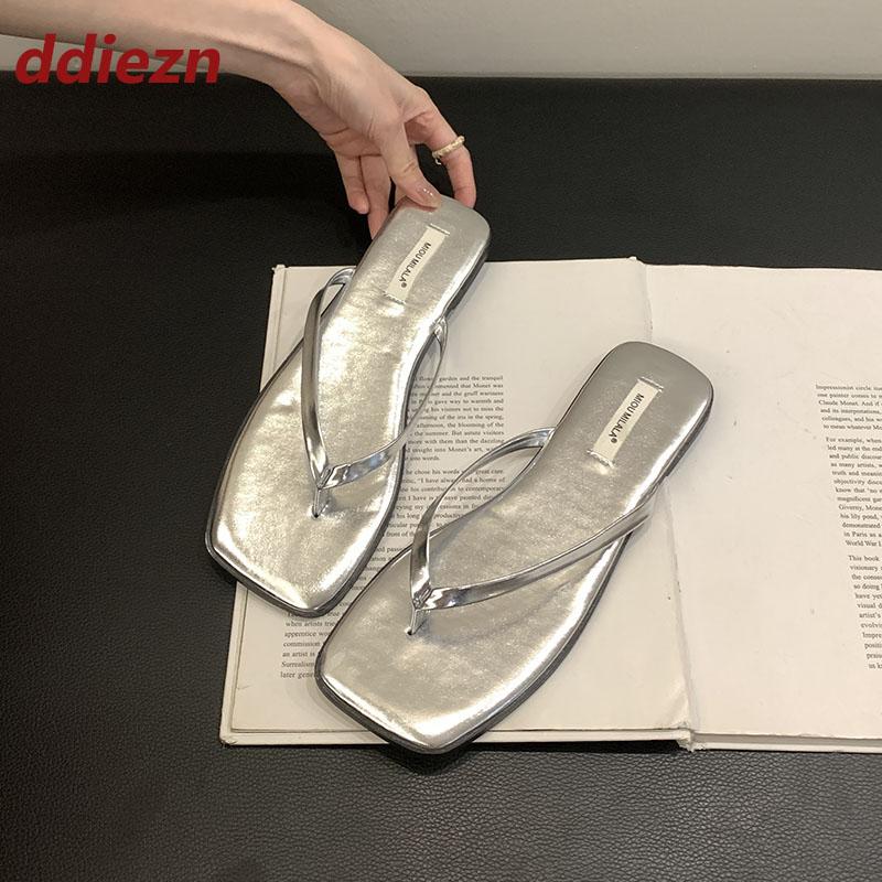 Fashion Female Summer Beach Flats Slippers Slides Shoes For Women Flip flops Fashion Square Toe Ladies Flats Slippers Shoes