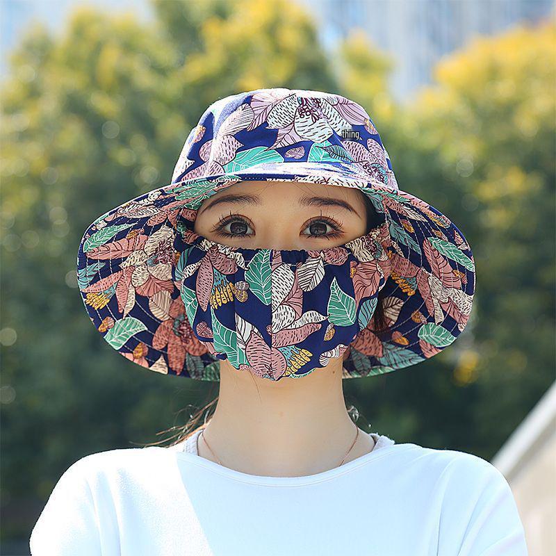Women's UV Protection Wide-Brim Hat with Sunshade and Dustproof Mask for Outdoor Travel and Leisure