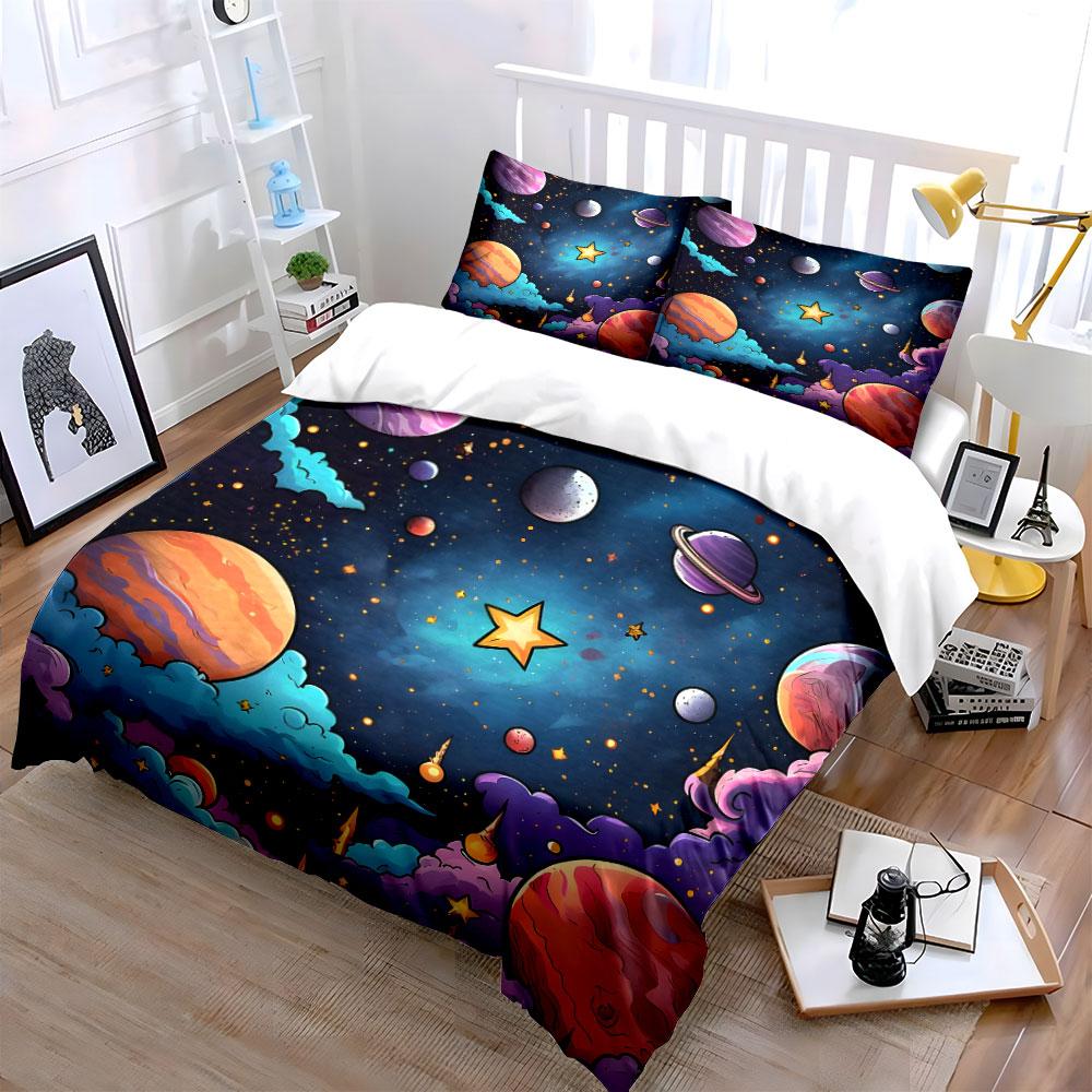 Galaxie-Themen-Kunstwerk-Set Weiche, bequeme Bettbezug-Bettwäsche-Set Enthalten 1*Bettbezug & 2*Kissenbezüge, Geschenk