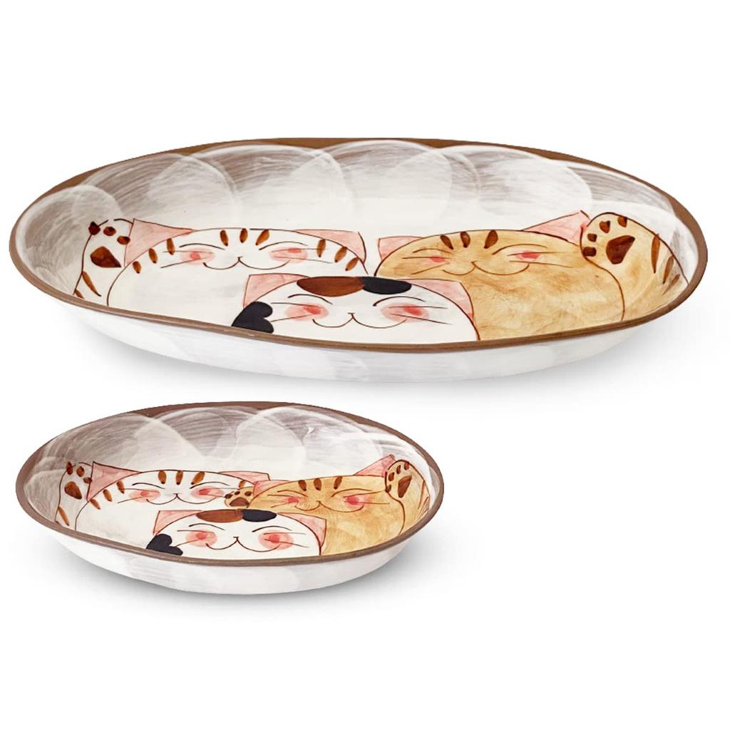 Three Kittens Curry Large and Hasami Made In Japan J-kitchens Sho~ Plates, Small, Set, Ware,